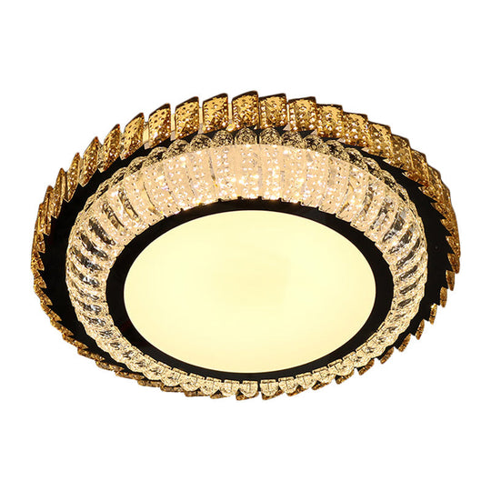 Sleek Crystal Round Ceiling Flush Mount Led Lamp In Stainless Steel - Ideal For Simplicity Bedroom