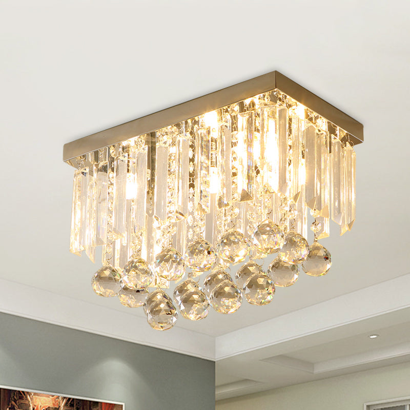 Clear Crystal Led Flushmount Ceiling Light - Sleek Cuboid Design For Corridors
