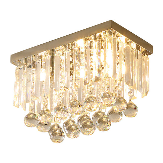 Clear Crystal Led Flushmount Ceiling Light - Sleek Cuboid Design For Corridors