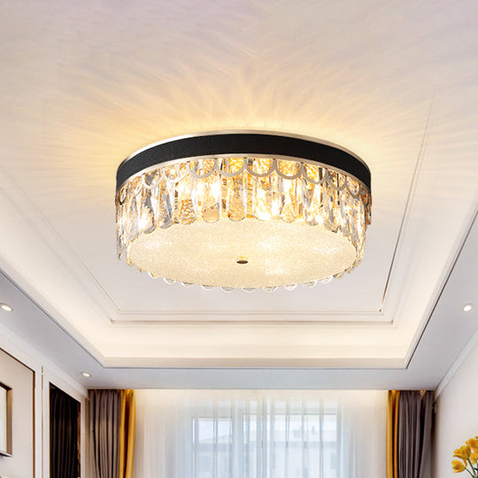 Modern Crystal Drum Ceiling Lamp With 5 Orange/Black Bulbs