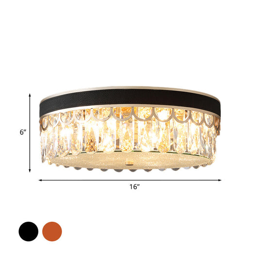 Modern Crystal Drum Ceiling Lamp With 5 Orange/Black Bulbs