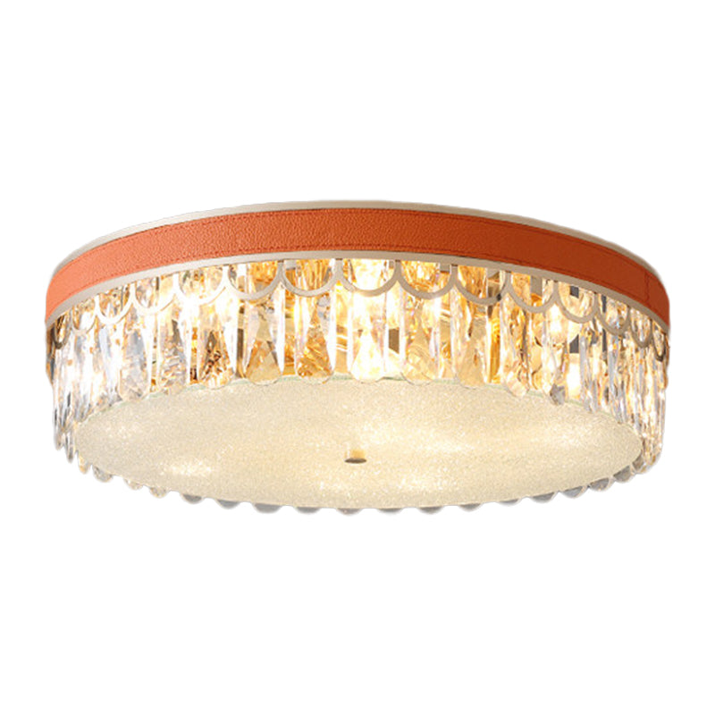 Modern Crystal Drum Ceiling Lamp With 5 Orange/Black Bulbs
