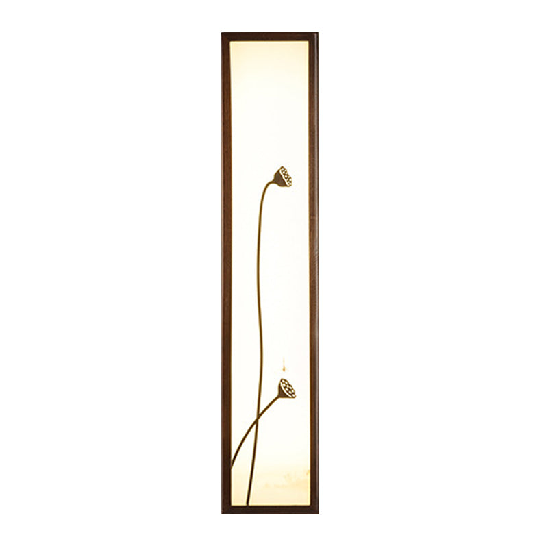 Chinese Style Led Wall Mural Lamp - Acrylic Brown Rectangle Mounted Light With Lotus/Leaf Pattern
