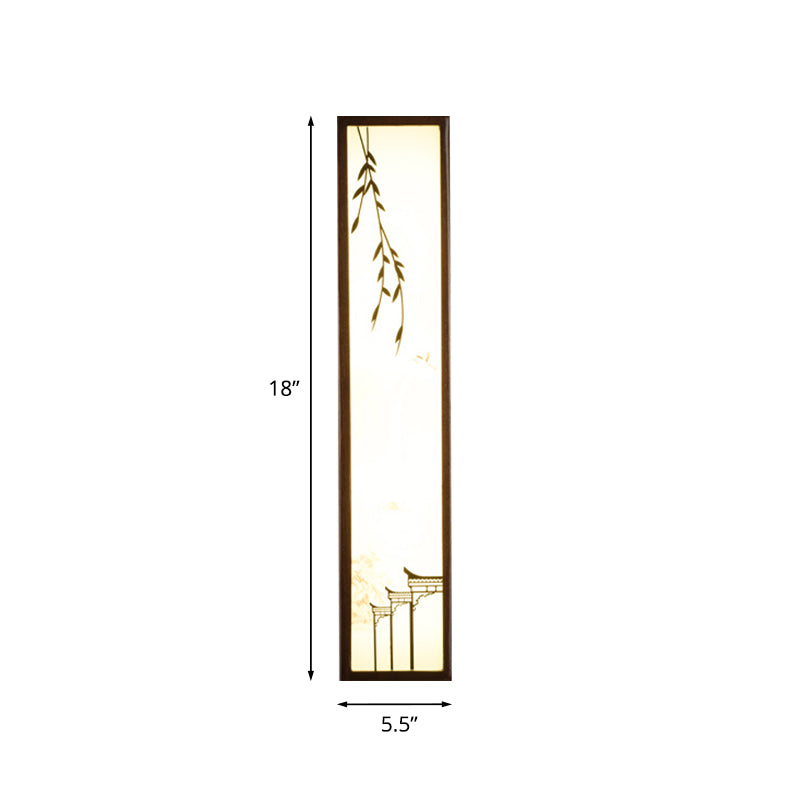 Chinese Style Led Wall Mural Lamp - Acrylic Brown Rectangle Mounted Light With Lotus/Leaf Pattern