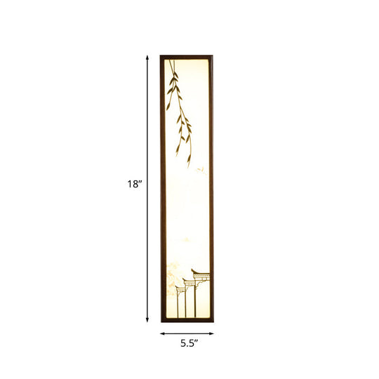 Chinese Style Led Wall Mural Lamp - Acrylic Brown Rectangle Mounted Light With Lotus/Leaf Pattern