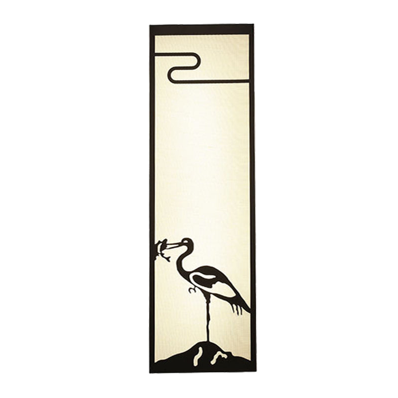 Bedroom Crane Wall Mounted Lamp - Oriental Style Black With Cuboid Fabric Shade 3-Light