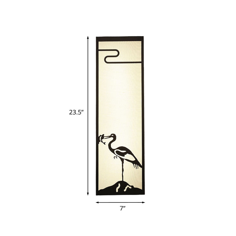 Bedroom Crane Wall Mounted Lamp - Oriental Style Black With Cuboid Fabric Shade 3-Light