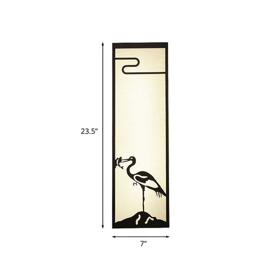 Bedroom Crane Wall Mounted Lamp - Oriental Style Black With Cuboid Fabric Shade 3-Light