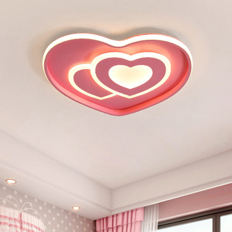 Heart Shape Ceiling Flush: Nordic Style Led Flush Mount Lighting With Acrylic Blue/Pink Finish Pink