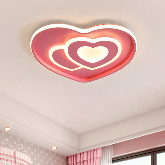 Heart Shape Ceiling Flush: Nordic Style Led Flush Mount Lighting With Acrylic Blue/Pink Finish Pink