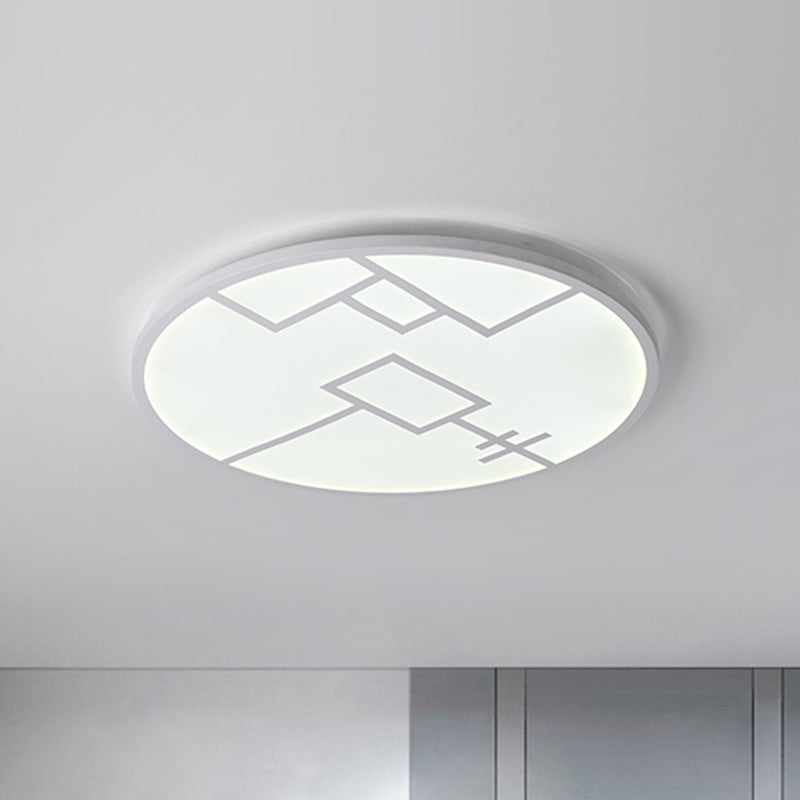 Modern Round Flush Mount Led Bedroom Light In White/Black Metallic With Pattern White