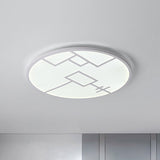 Modern Round Flush Mount Led Bedroom Light In White/Black Metallic With Pattern White