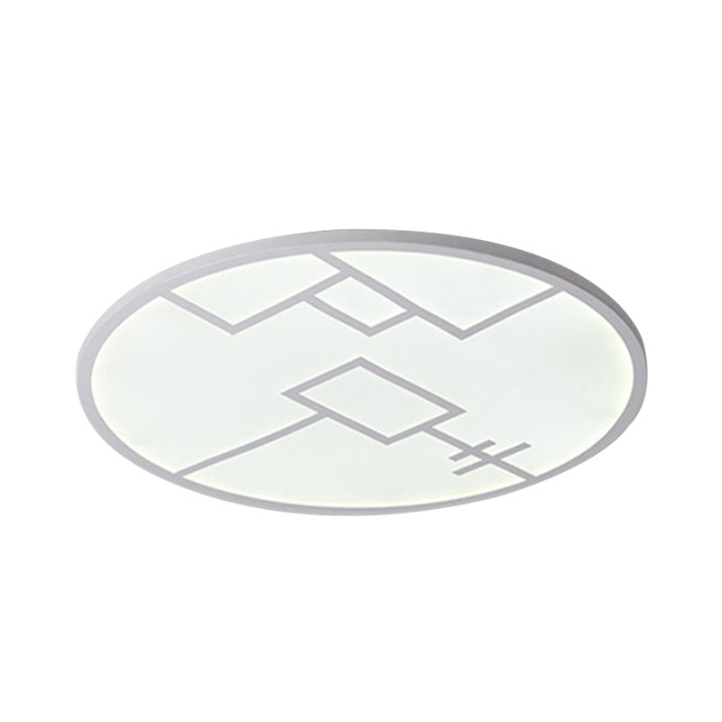 Modern Round Flush Mount Led Bedroom Light In White/Black Metallic With Pattern
