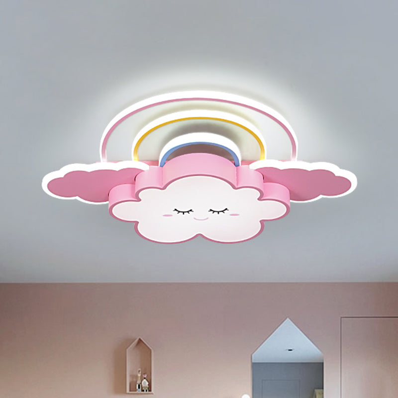 Kids Room Cloud And Rainbow Led Ceiling Lamp In White/Pink