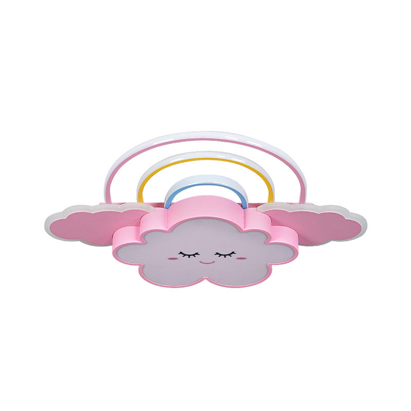Kids Room Cloud And Rainbow Led Ceiling Lamp In White/Pink