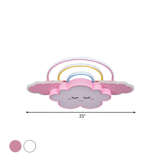 Kids Room Cloud And Rainbow Led Ceiling Lamp In White/Pink