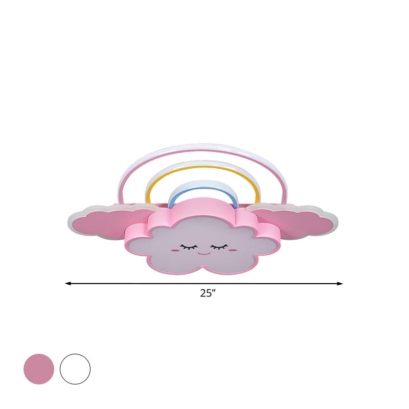 Kids Room Cloud And Rainbow Led Ceiling Lamp In White/Pink