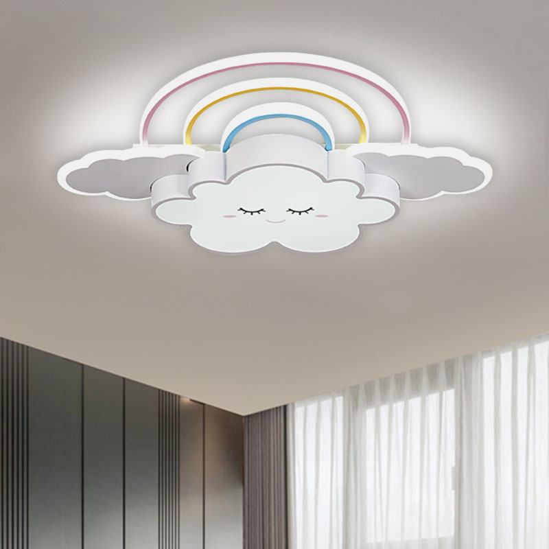 Kids Room Cloud And Rainbow Led Ceiling Lamp In White/Pink