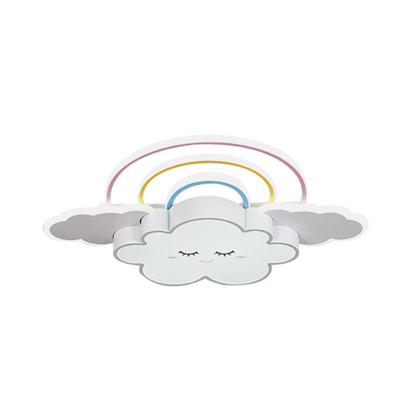Kids Room Cloud And Rainbow Led Ceiling Lamp In White/Pink