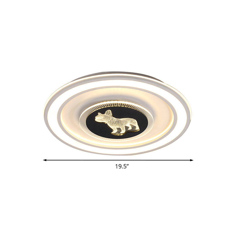 Nordic Animal Pattern Led Flush Lamp For Bedroom - Square/Round Mount In Black And White