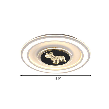 Nordic Animal Pattern Led Flush Lamp For Bedroom - Square/Round Mount In Black And White