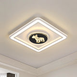 Nordic Animal Pattern Led Flush Lamp For Bedroom - Square/Round Mount In Black And White Black-White