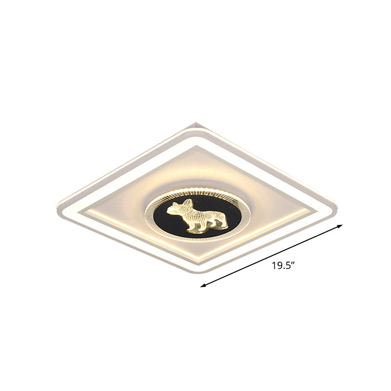 Nordic Animal Pattern Led Flush Lamp For Bedroom - Square/Round Mount In Black And White