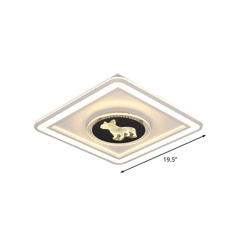 Nordic Animal Pattern Led Flush Lamp For Bedroom - Square/Round Mount In Black And White