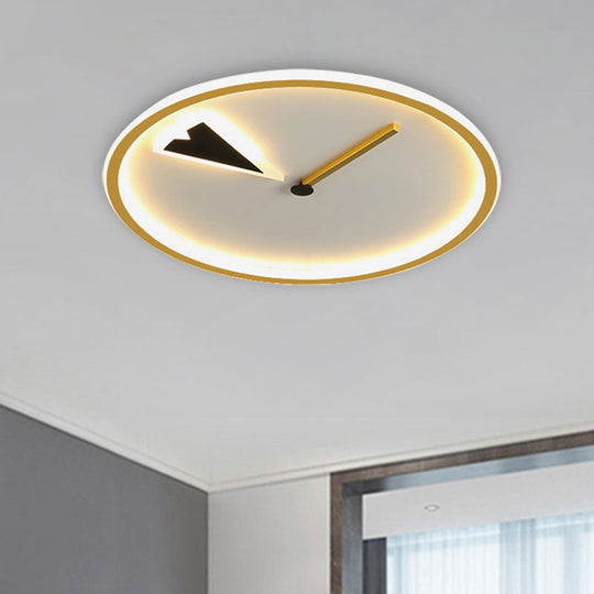 Modern Acrylic Led Bedroom Flushmount With Clock Design - Round/Square Black/Gold