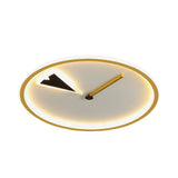 Modern Acrylic Led Bedroom Flushmount With Clock Design - Round/Square Black/Gold