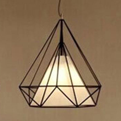 Modern Black Wire Cage Pendant With Fabric Shade For Dining Room Lighting