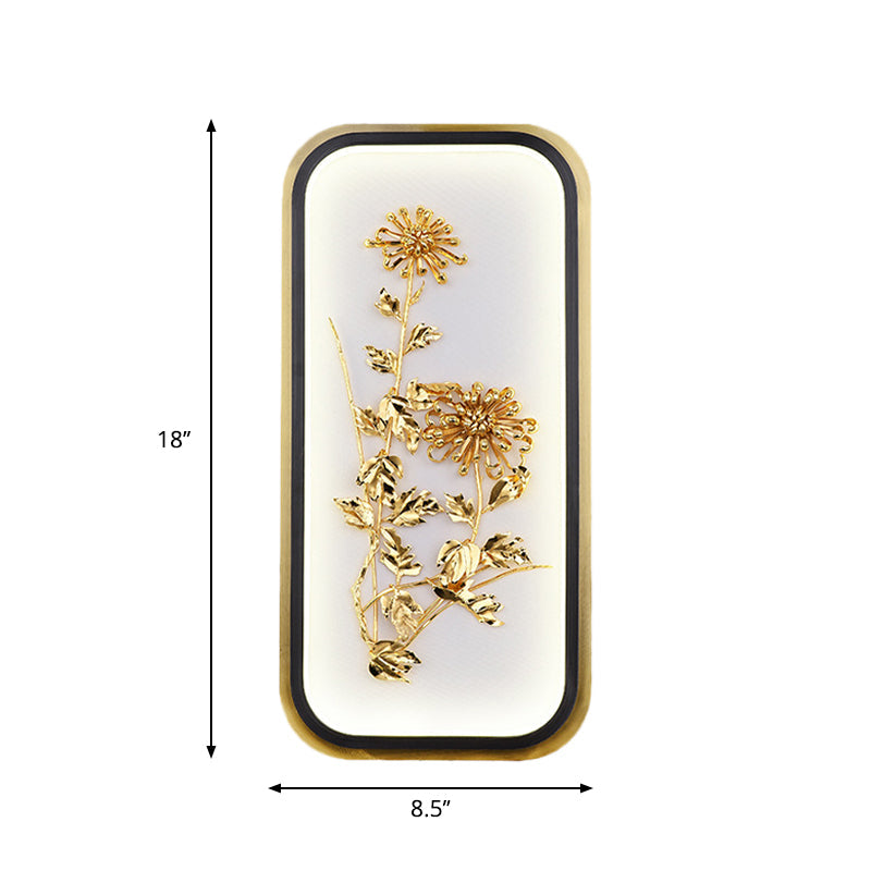 Metallic Gold Led Wall Mounted Light Fixture - Oriental Style Plum Blossom Mural Design