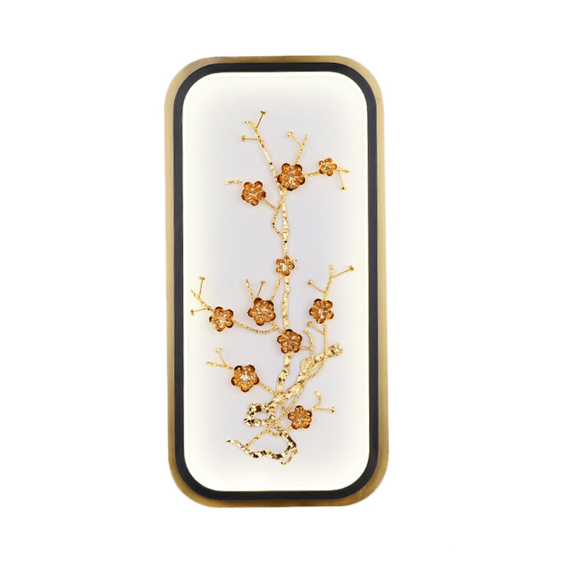 Metallic Gold Led Wall Mounted Light Fixture - Oriental Style Plum Blossom Mural Design