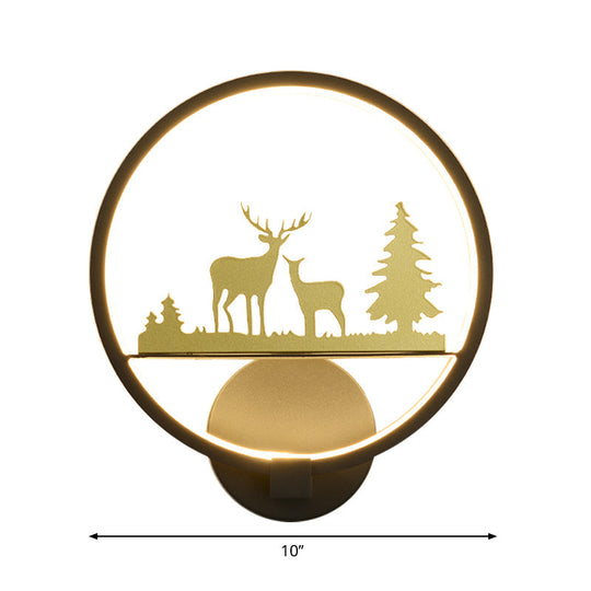 Led Elk Patterned Wall Mural Light: Minimalist Black Lighting Idea With Metallic Shade