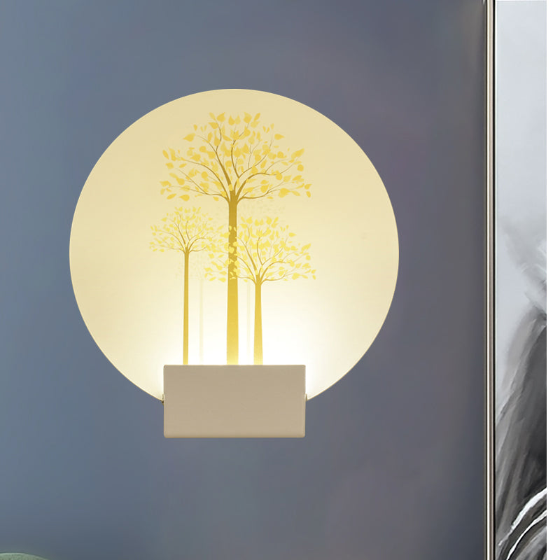 Square Led Wall Mount Light In Simple Style - Purple/Pink/Yellow With Deer/Blossom/Tree Pattern For