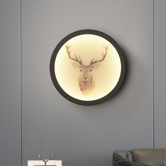 Led Elk Deer Acrylic Wall Mounted Light - Contemporary Style White Circular Design