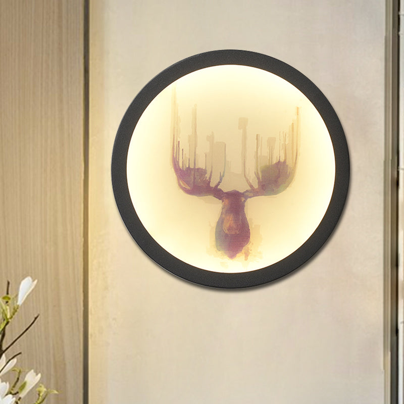Led Elk Deer Acrylic Wall Mounted Light - Contemporary Style White Circular Design