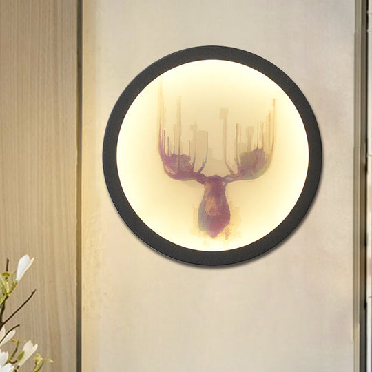Led Elk Deer Acrylic Wall Mounted Light - Contemporary Style White Circular Design