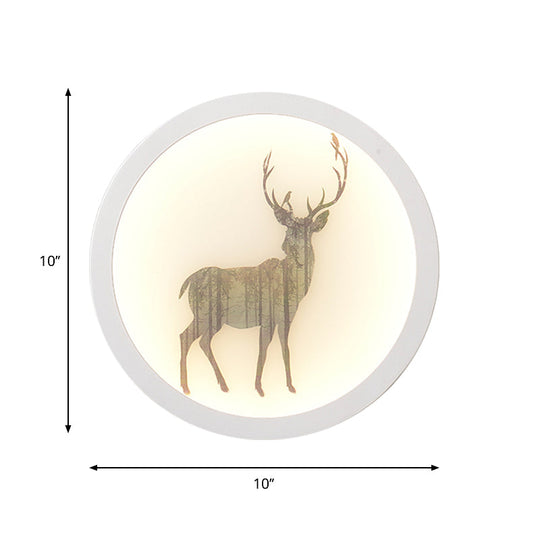 Led Elk Deer Acrylic Wall Mounted Light - Contemporary Style White Circular Design