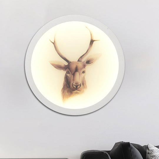 Led Elk Deer Acrylic Wall Mounted Light - Contemporary Style White Circular Design / D
