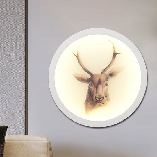 Led Elk Deer Acrylic Wall Mounted Light - Contemporary Style White Circular Design