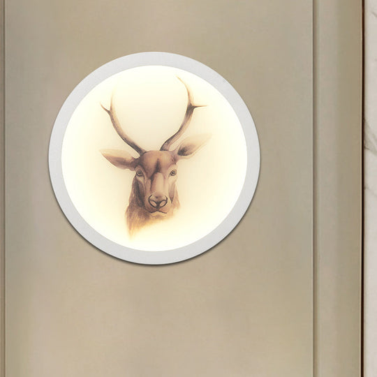 Led Elk Deer Acrylic Wall Mounted Light - Contemporary Style White Circular Design