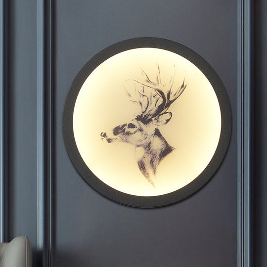 Led Elk Deer Acrylic Wall Mounted Light - Contemporary Style White Circular Design Black / E
