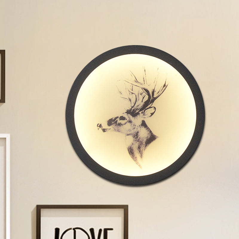Led Elk Deer Acrylic Wall Mounted Light - Contemporary Style White Circular Design