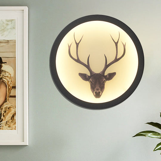 Led Elk Deer Acrylic Wall Mounted Light - Contemporary Style White Circular Design