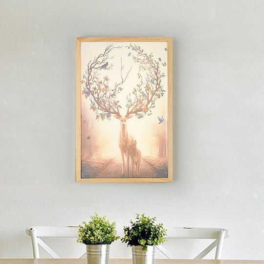 Minimalist Led Wood Wall Mounted Mural Lamp With Deer Pattern - 12/16 Metallic Square Width / 16