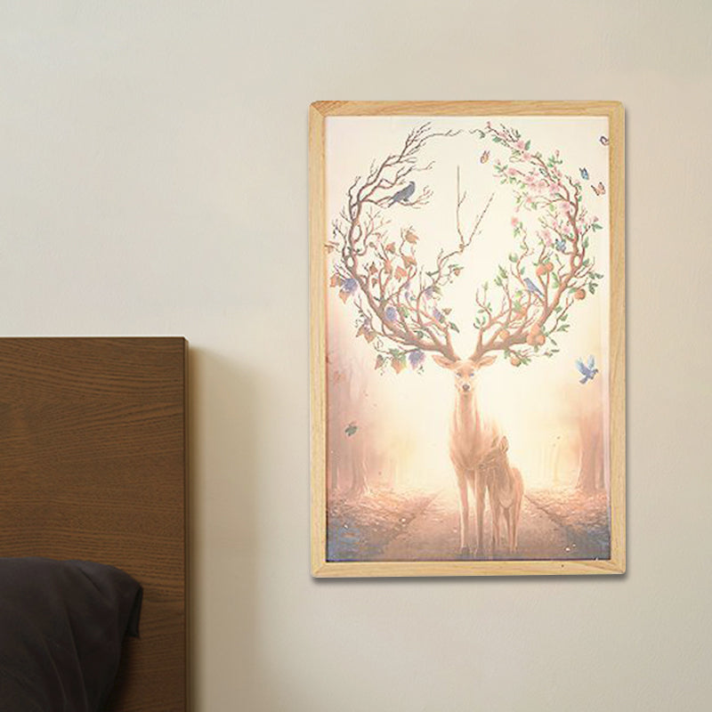 Minimalist Led Wood Wall Mounted Mural Lamp With Deer Pattern - 12/16 Metallic Square Width