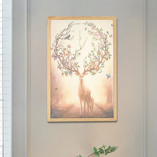 Minimalist Led Wood Wall Mounted Mural Lamp With Deer Pattern - 12/16 Metallic Square Width