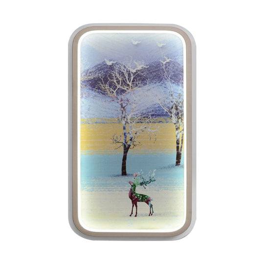 Contemporary Led Metal Wall Lamp: Yellow & Blue Rectangle With Elk Tree Pattern