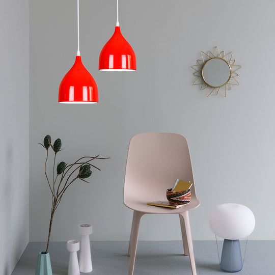 Modern Metal Dome Pendant Ceiling Light - 6.5/10/12 Width 1 Black/White/Red Suspension Red / 6.5